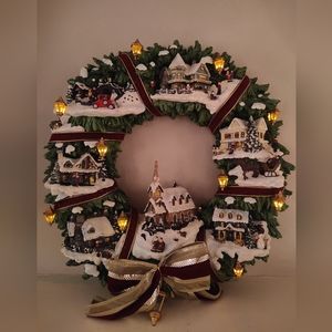 Vintage Thomas Kinkade Lighted Christmas Village Wreath